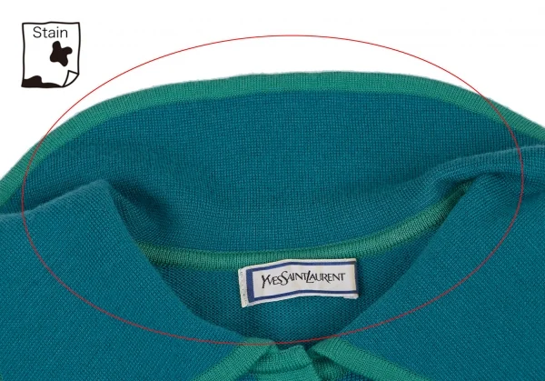 イヴサンローランYves Saint Laurent ウールニット長袖ポロシャツ ターコイズ緑M K-133819_005