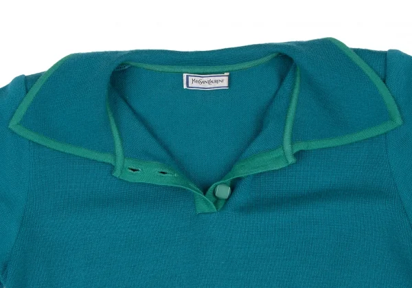イヴサンローランYves Saint Laurent ウールニット長袖ポロシャツ ターコイズ緑M K-133819_007