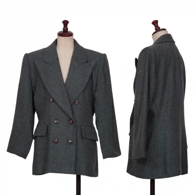 Yves Saint Laurent Silk Blend Wool Herringbone Double Jacket