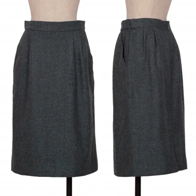 Yves Saint Laurent Silk Blend Wool Herringbone Skirt