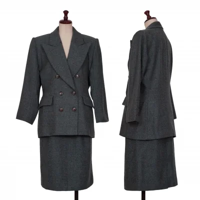 Yves Saint Laurent Silk Blend Wool Herringbone Jacket & Skirt