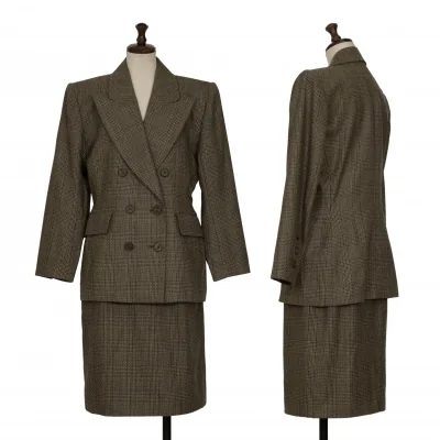 Yves Saint Laurent Wool Check Weave Jacket & Skirt