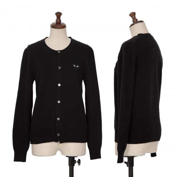 プレイ コムデギャルソンPLAY COMME des GARCONSハートワッペンウールニットカーディガン 黒M K-133917_001