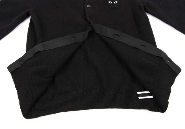 プレイ コムデギャルソンPLAY COMME des GARCONSハートワッペンウールニットカーディガン 黒M K-133917_010