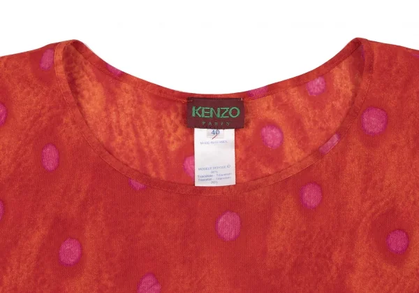 ケンゾーKENZO アセテートポリドットプリントTシャツ 赤オレンジ紫40 K-133997_003