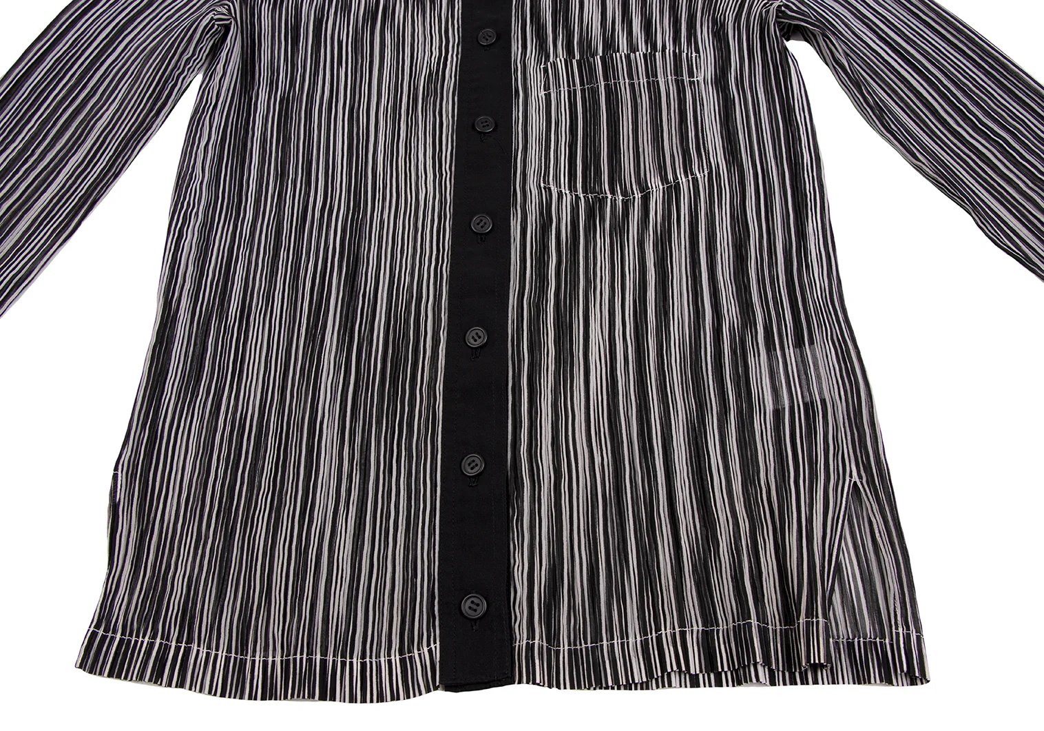 イッセイミヤケISSEY MIYAKEプリーツストライプシャツ 黒白M