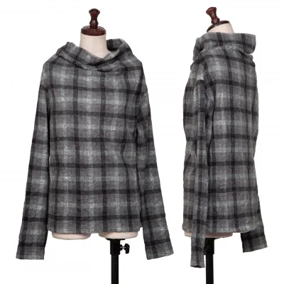 Y's Washed Checker Drape Neck Top