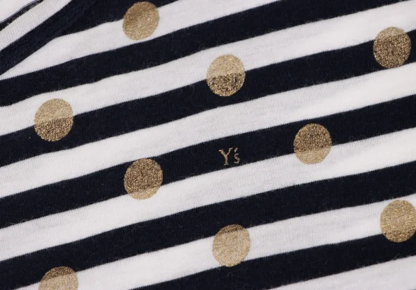 Y's Glitter Dot Printed Stripe Asymmetry T Shirt K-134049_012