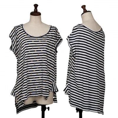 Y's Glitter Dot Printed Stripe Asymmetry T Shirt