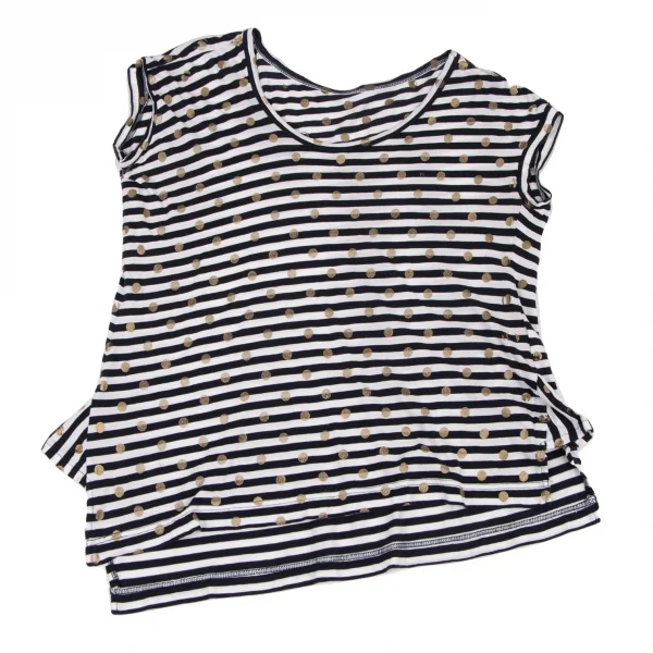 Y's Glitter Dot Printed Stripe Asymmetry T Shirt K-134049_002