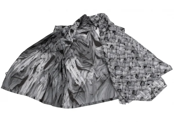 イッセイミヤケISSEY MIYAKE ファブリックプリントカシュクールトップス 白グレー黒2 K-134177_012