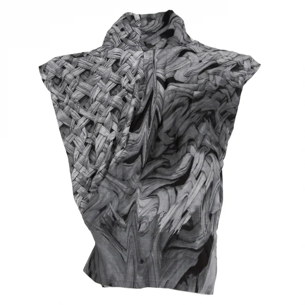 イッセイミヤケISSEY MIYAKE ファブリックプリントカシュクールトップス 白グレー黒2 K-134177_013