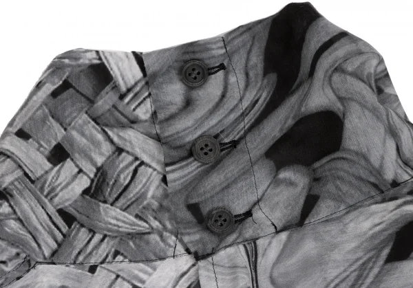 イッセイミヤケISSEY MIYAKE ファブリックプリントカシュクールトップス 白グレー黒2 K-134177_014