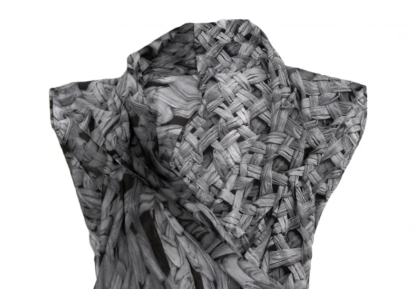 イッセイミヤケISSEY MIYAKE ファブリックプリントカシュクールトップス 白グレー黒2 K-134177_003
