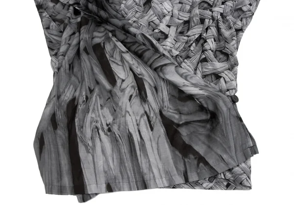 イッセイミヤケISSEY MIYAKE ファブリックプリントカシュクールトップス 白グレー黒2 K-134177_007