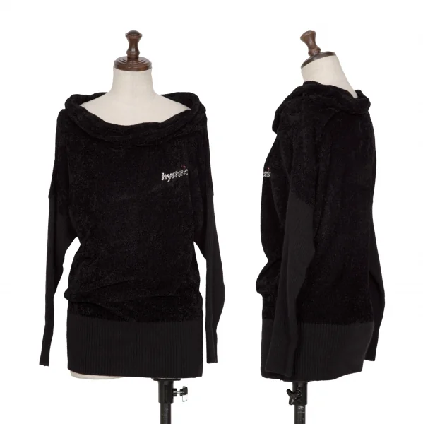 ヒステリックグラマーHYSTERIC GLAMOUR リブ切替ラインストーンパイルニット 黒F K-134231_001