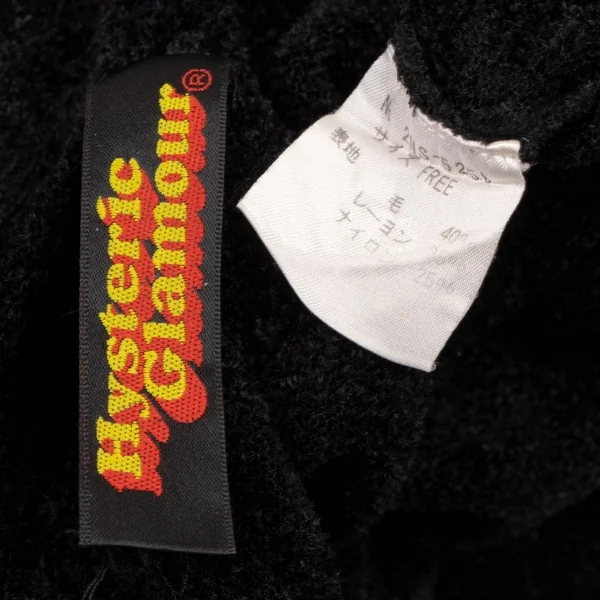 ヒステリックグラマーHYSTERIC GLAMOUR リブ切替ラインストーンパイルニット 黒F K-134231_013
