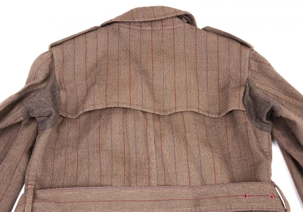 コムデギャルソン オムプリュスCOMME des GARCONS HOMME PLUS 製品染めストライプダブルコート 茶ピンク紫M K-134237_014