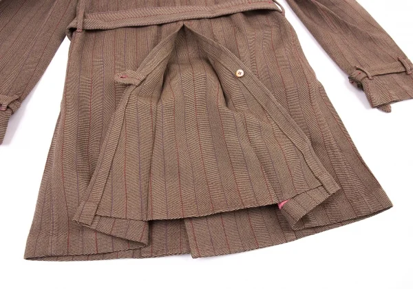 コムデギャルソン オムプリュスCOMME des GARCONS HOMME PLUS 製品染めストライプダブルコート 茶ピンク紫M K-134237_015