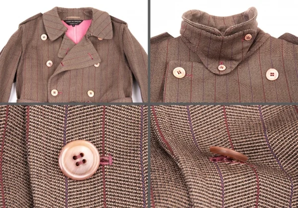 コムデギャルソン オムプリュスCOMME des GARCONS HOMME PLUS 製品染めストライプダブルコート 茶ピンク紫M K-134237_002