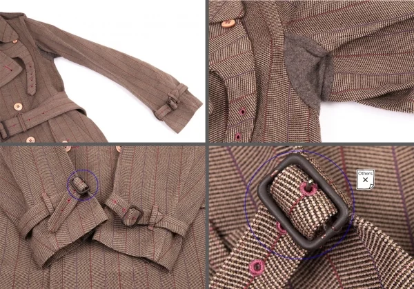 コムデギャルソン オムプリュスCOMME des GARCONS HOMME PLUS 製品染めストライプダブルコート 茶ピンク紫M K-134237_003