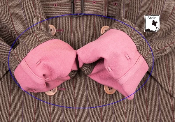 コムデギャルソン オムプリュスCOMME des GARCONS HOMME PLUS 製品染めストライプダブルコート 茶ピンク紫M K-134237_004