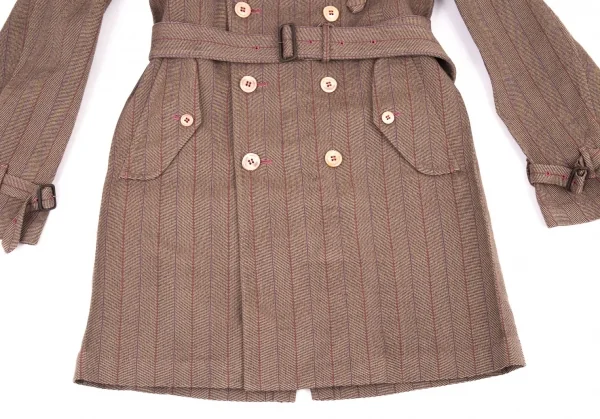 コムデギャルソン オムプリュスCOMME des GARCONS HOMME PLUS 製品染めストライプダブルコート 茶ピンク紫M K-134237_005