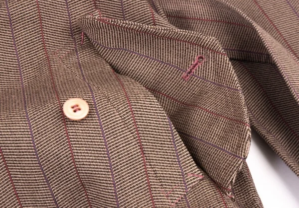 コムデギャルソン オムプリュスCOMME des GARCONS HOMME PLUS 製品染めストライプダブルコート 茶ピンク紫M K-134237_008