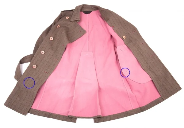 コムデギャルソン オムプリュスCOMME des GARCONS HOMME PLUS 製品染めストライプダブルコート 茶ピンク紫M K-134237_009
