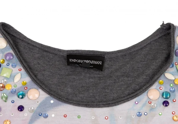 エンポリオアルマーニEMPORIO ARMANI ビジュー装飾プリントTシャツ グレー水色他38 K-134265_004