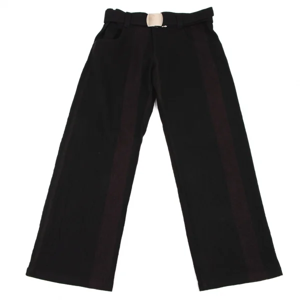 Yohji Yamamoto FEMME Stripe Wool Belted Pants Black 1 K-134284_001