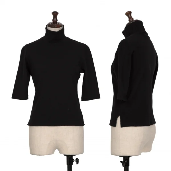Y's Wool Cotton Turtle Neck Harf Sleeves Top Black 3 K-134335_001