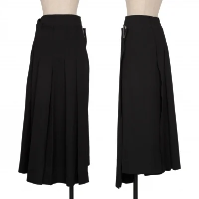 Y's Wool Gabardine Pleated Wrap Skirt
