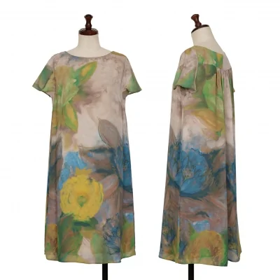 Sybilla Floral Watercolor Printed Short Sleeve Dress