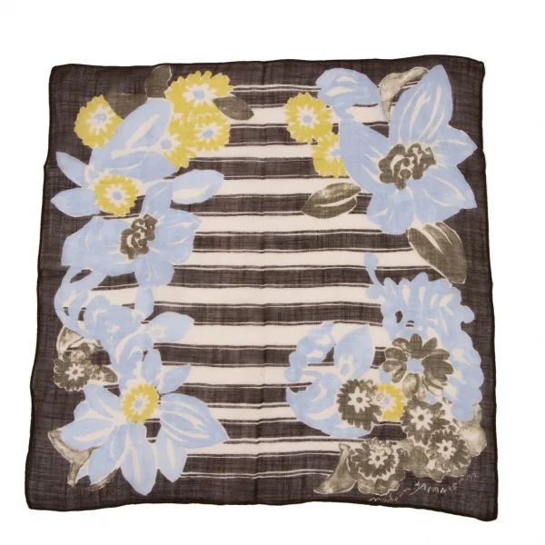 45rpm 45R Dyed Stripe Floral Handkerchief  Brown  K-134418_001