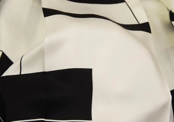 エルメスHERMES シルク幾何学柄ノーカラーワンピース オフ黒38 K-134534_018