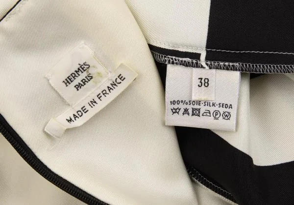 エルメスHERMES シルク幾何学柄ノーカラーワンピース オフ黒38 K-134534_020