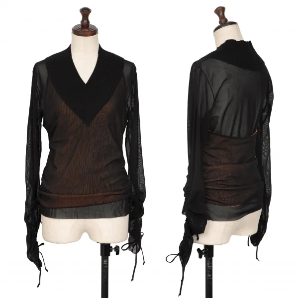 HIROKO KOSHINO Layered Mesh Top Black 11 K-134582_001