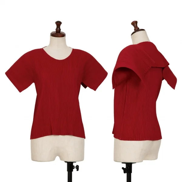 イッセイミヤケ ホワイトレーベルISSEY MIYAKE WHITE LABEL プリーツフラットTシャツ 赤2 K-134627_001
