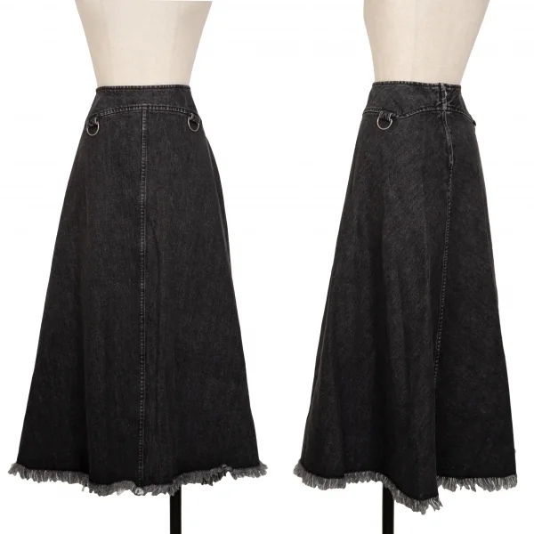 ジュンヤワタナベ コムデギャルソンJUNYA WATANABE COMME des GARCONSブラックデニムフリンジスカート 黒M K-134702_001