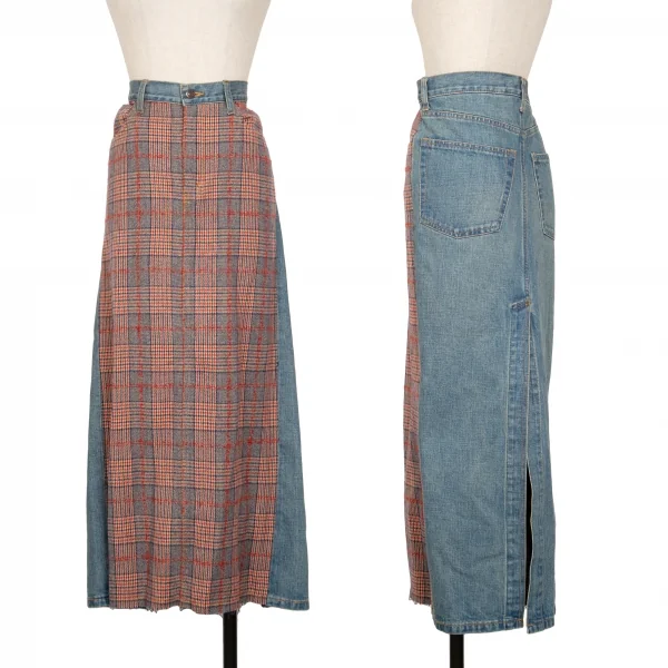 ジュンヤワタナベ コムデギャルソンJUNYA WATANABE COMME des GARCONSフロントチェック切替デニムスカート 赤紺青M K-134703_001