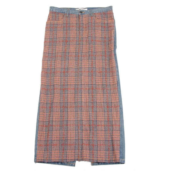 ジュンヤワタナベ コムデギャルソンJUNYA WATANABE COMME des GARCONSフロントチェック切替デニムスカート 赤紺青M K-134703_002