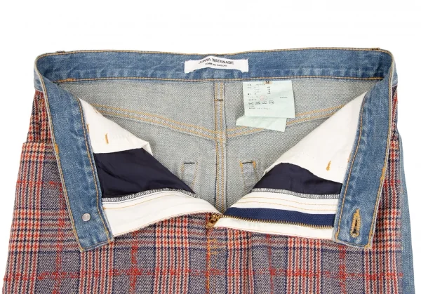 ジュンヤワタナベ コムデギャルソンJUNYA WATANABE COMME des GARCONSフロントチェック切替デニムスカート 赤紺青M K-134703_006