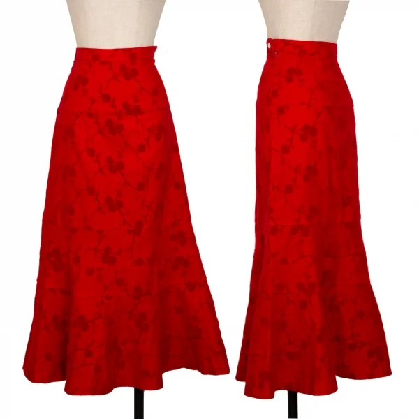 トリココムデギャルソンtricot COMME des GARCONSフラワーフロッキープリントウールスカート 赤M K-134714_001