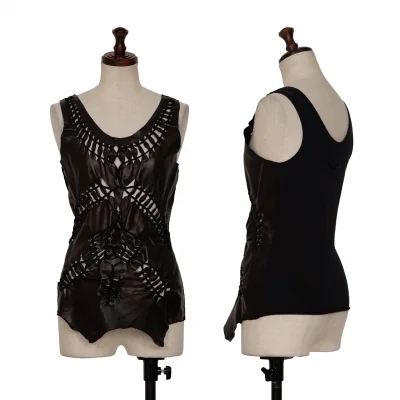 Jean Paul GAULTIER MAILLE FEMME Front Leather Sleeveless