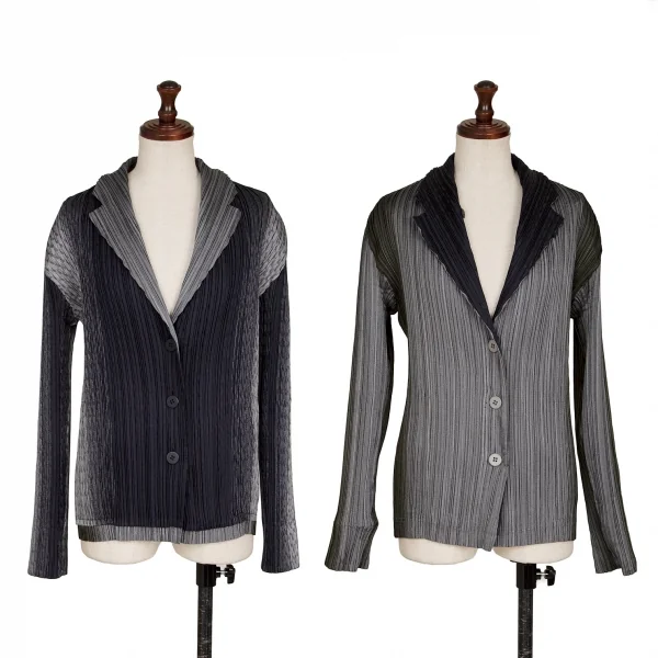 イッセイミヤケ フェットISSEY MIYAKE FETE A.POC INSIDE グラデーションプリーツリバーシブルジャケット 紺黒グレー2 K-134858_001