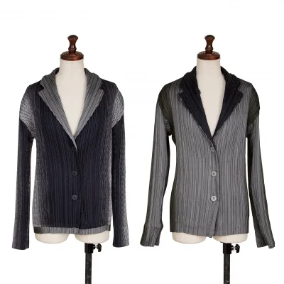 イッセイミヤケ フェットISSEY MIYAKE FETE A.POC INSIDE グラデーションプリーツリバーシブルジャケット 紺黒グレー