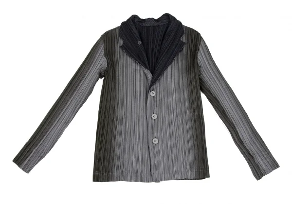 イッセイミヤケ フェットISSEY MIYAKE FETE A.POC INSIDE グラデーションプリーツリバーシブルジャケット 紺黒グレー2 K-134858_012
