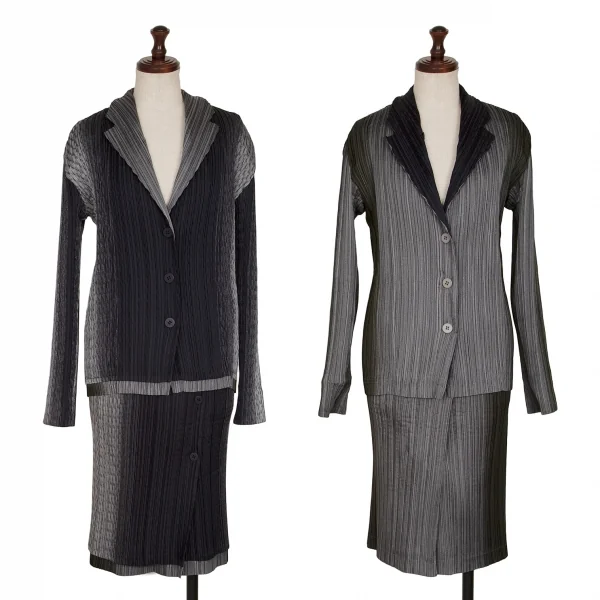 イッセイミヤケ フェットISSEY MIYAKE FETE A.POC INSIDE グラデーションプリーツリバーシブルジャケット 紺黒グレー2 K-134858_017