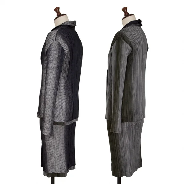 イッセイミヤケ フェットISSEY MIYAKE FETE A.POC INSIDE グラデーションプリーツリバーシブルジャケット 紺黒グレー2 K-134858_018